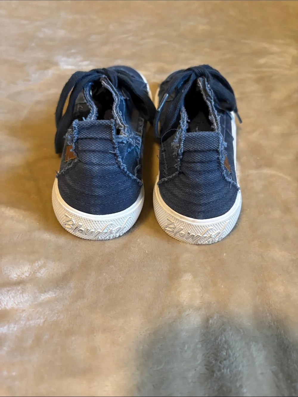 Women’s Navy Frayed Canvas Lace-Up Sneakers